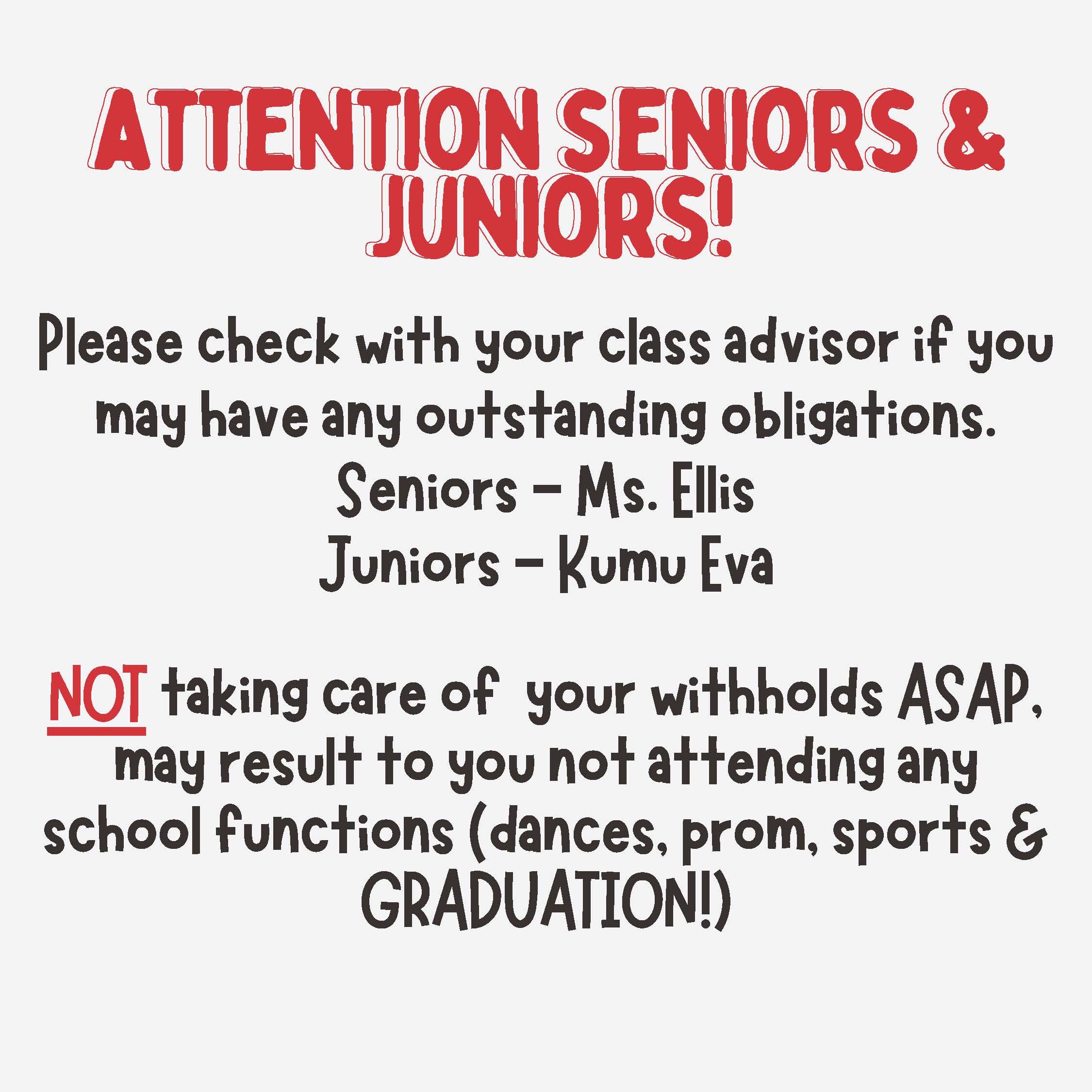 Juniors and Seniors withholds information