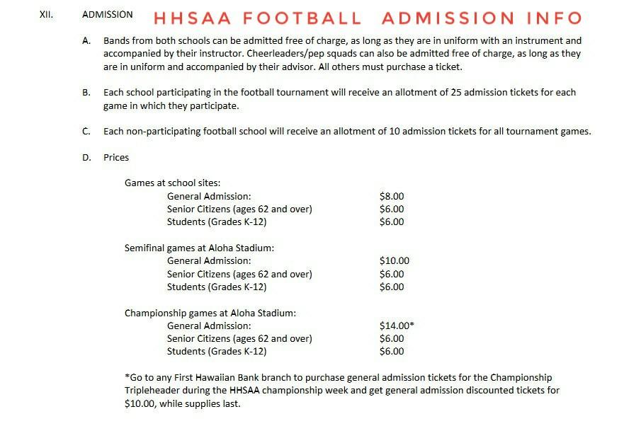 Admission prices of HHSAA Football game