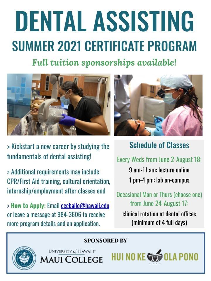 Dental Assisting Summer 2021 Certificate Program