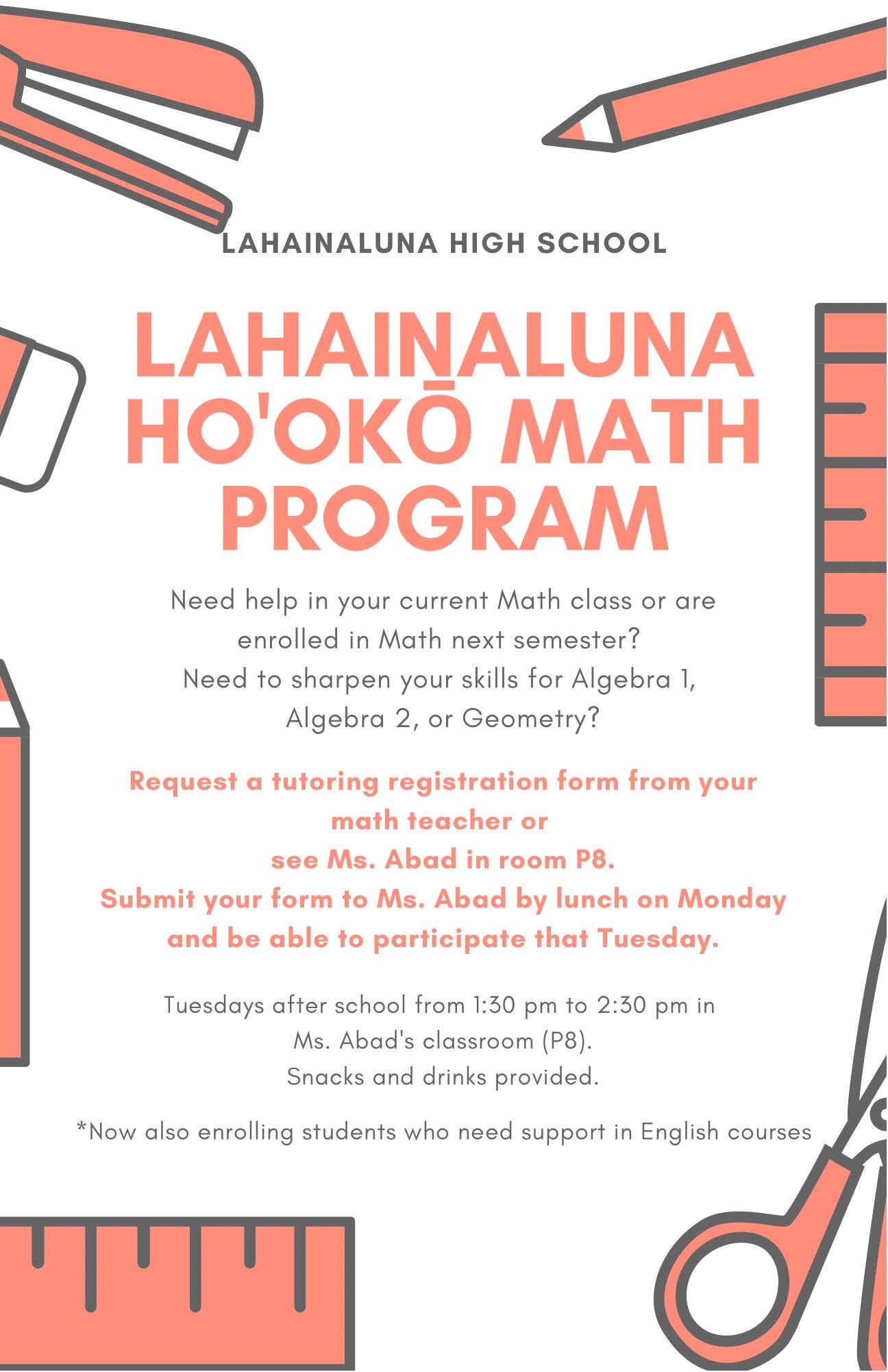 Lahainaluna Ho'oko Math Program Flyer