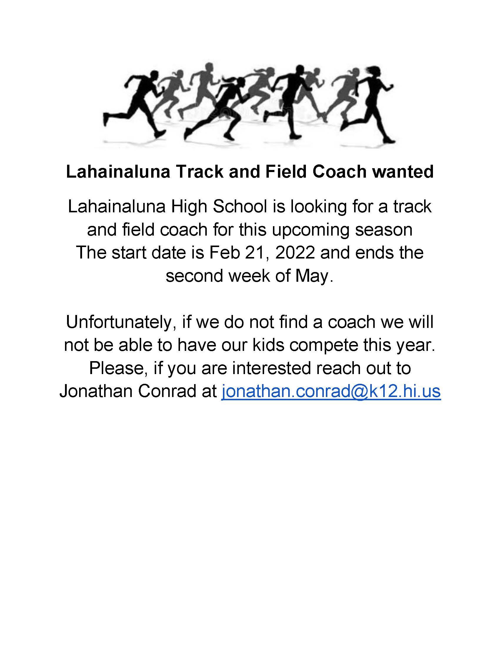 Lahainaluna High School Track and Field Coach wanted